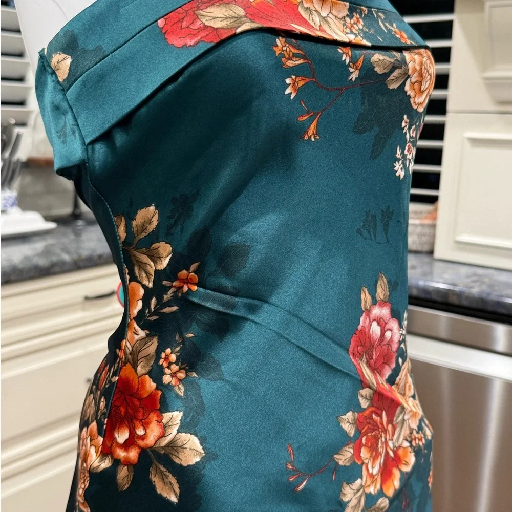 NWT Altar'd State Emerald Teal Floral Strapless Dress Bridesmaid M - Picture 3 of 10